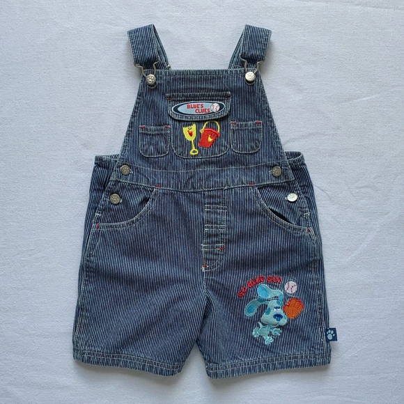 Nickelodeon Other - Blues Clues Nickelodeon Go Blue Go! Baseball Striped Denim Overalls Shortalls 3T